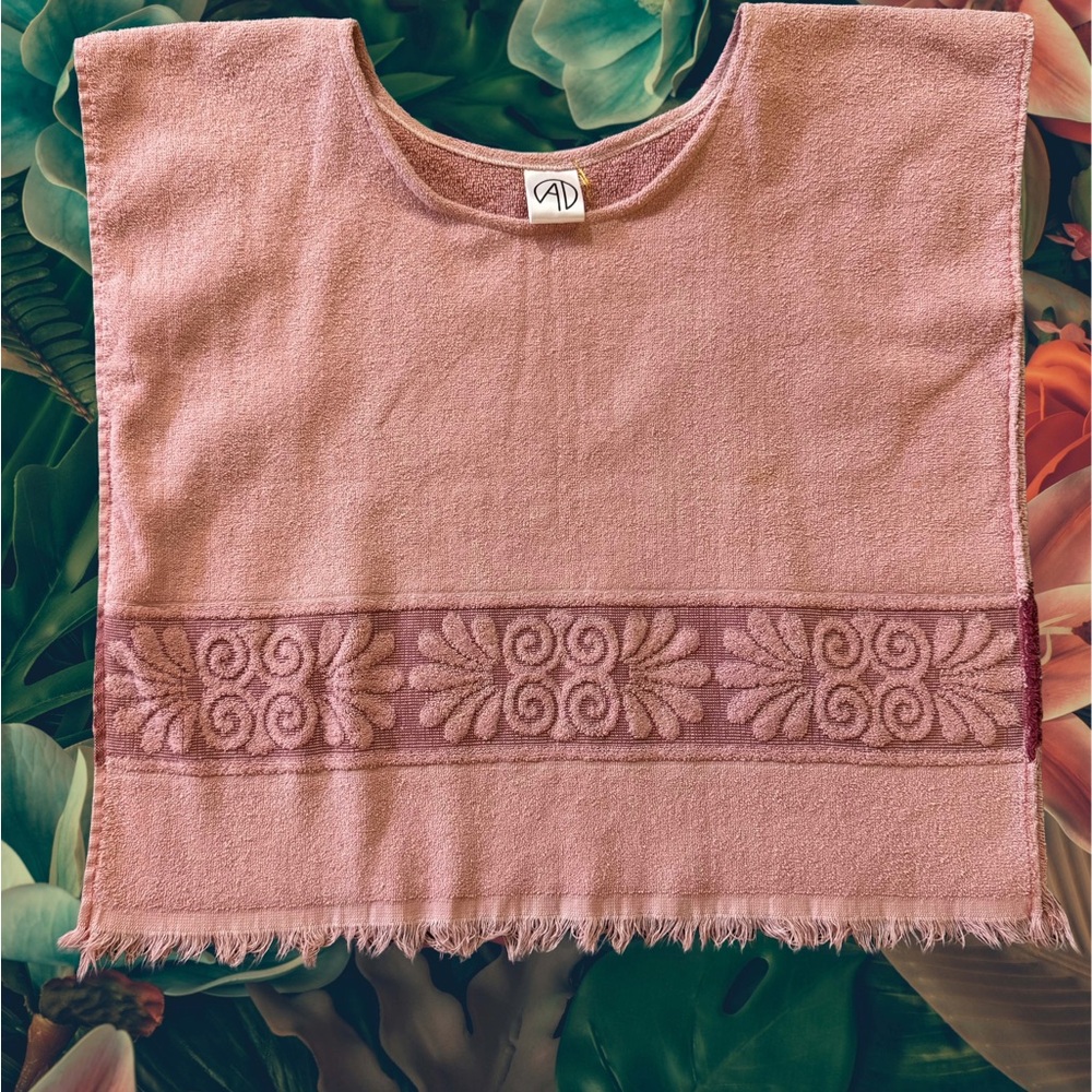Hand sewn vintage towel crop top with fringe